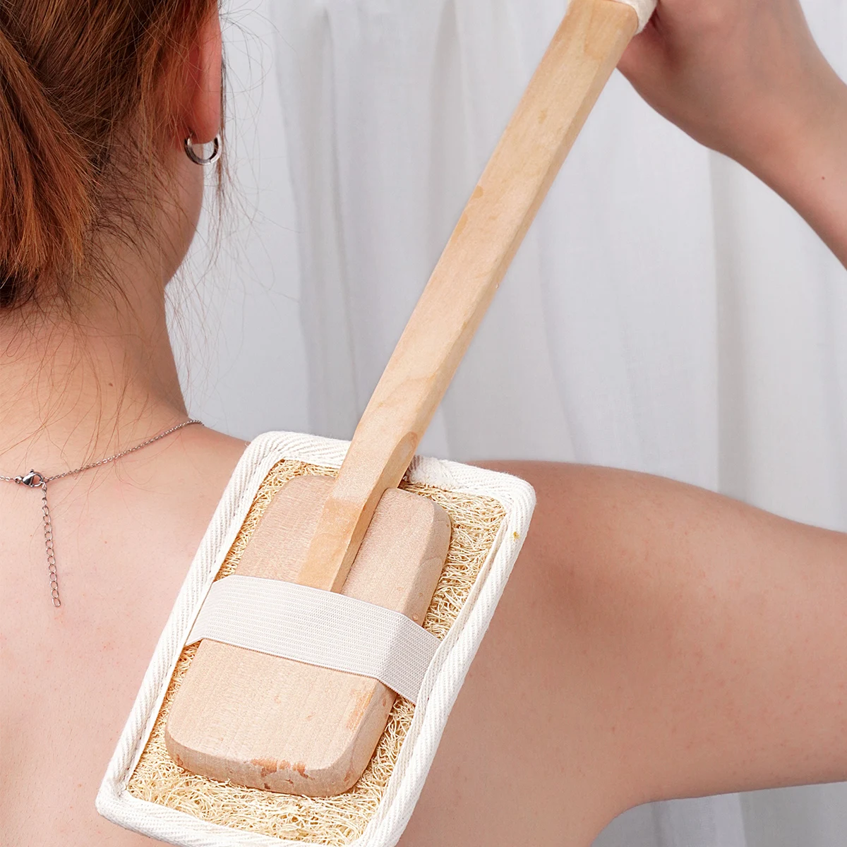 Double sides loofah Natural Exfoliating Loofah Luffa Back Sponge Scrubber Brush with Long Wooden Handle Bath Spa Detachable