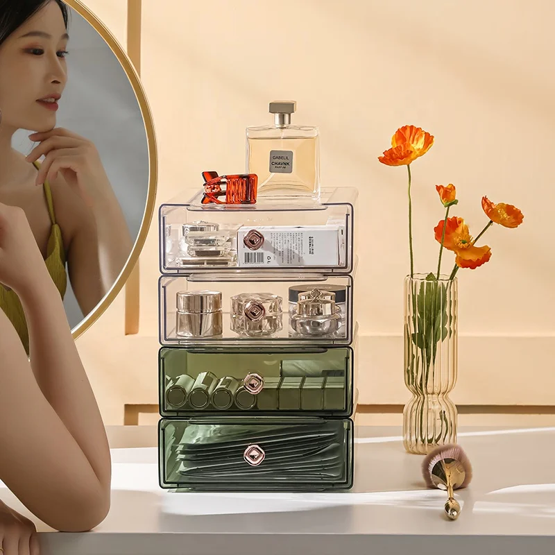 China Strength Factory Custom Plastics Storage Cabinet Drawers Transparent Small Stackable Desktop Storage Box With Handle