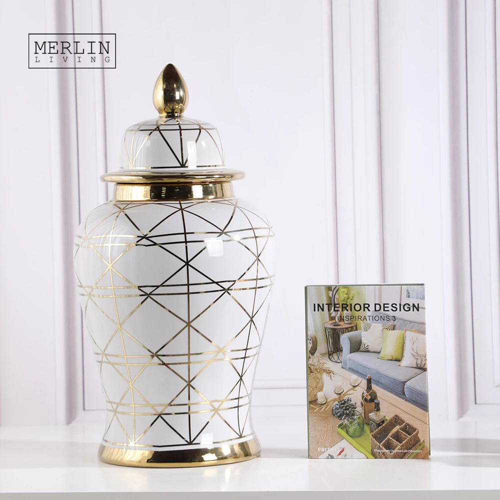 Белая Имбирная банка Merlin из керамики с золотой полосой Роскошный домашний декор для