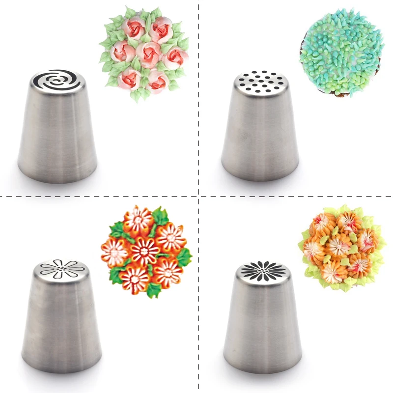 Cupcake Decorating Tips Set 4pcs Large Nozzle with Converter Russian Piping Tips