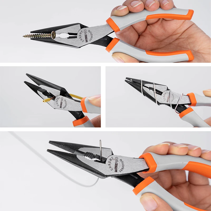 WISEPRO Industrial CRV 170mm Hand Tools Long Nose Pliers Wire Cutter TPR Handle Long Nose Pliers Cheap Price