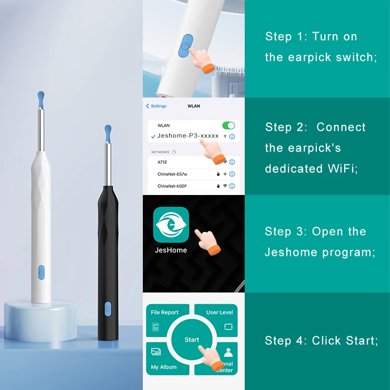 Wireless WiFi Ear Endoscope Visual Ear Pick HD Microscope Intelligent Ear Cleaning Pick for ios/android