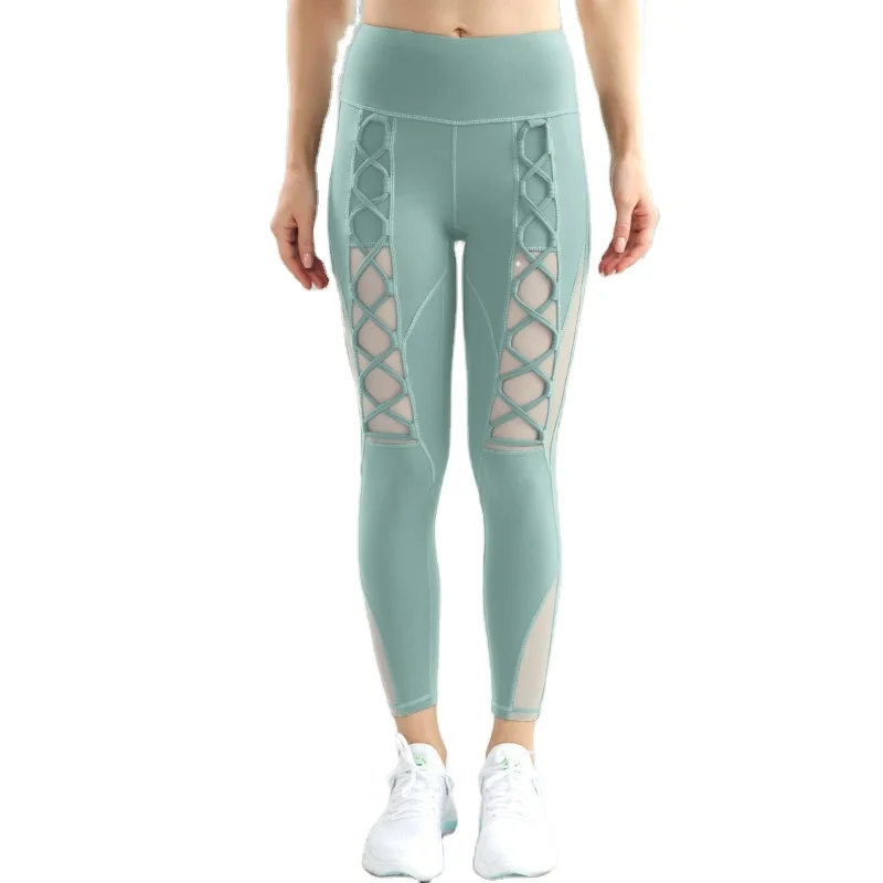 Yoga Wears Sportswear Girls Nylon Spandex Yoga Leggings Pants With Mesh Inserts