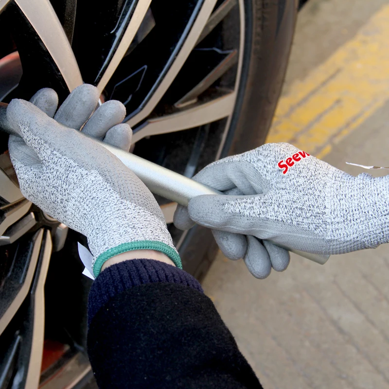 Seeway Cut level 5 PU Grip Cut Resistant Gloves Cut Resistance Level 5 Knit Anti Cutting Gloves