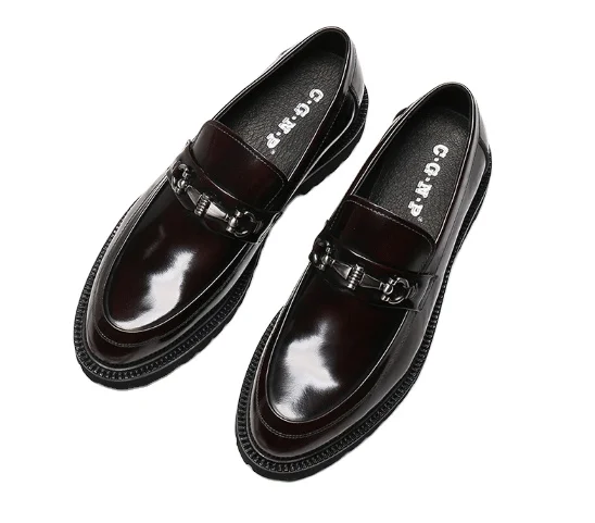 
Мужская деловая обувь, обувь на толстой подошве с круглым носком, в британском стиле, однотонная, яркий цвет, дышащая 