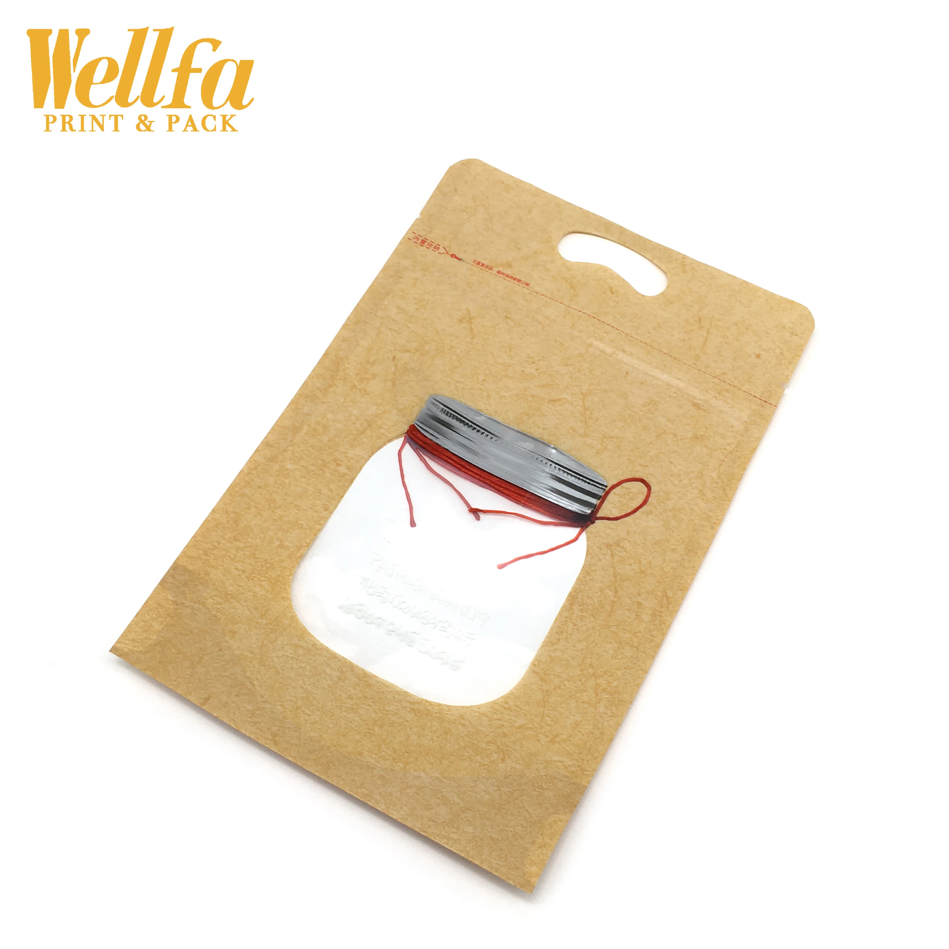 OEM Factory Custom Print Transparent Bottle Shape Stand Up Kraft Paper Zipper Stand Up Kraft Paper Pouch Bag With Window