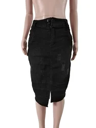 2021 Wholesale New Dress Mid-length Split Tassel High Waist Irregular Skirt Ladies Jeans Skirts Denim Skirts