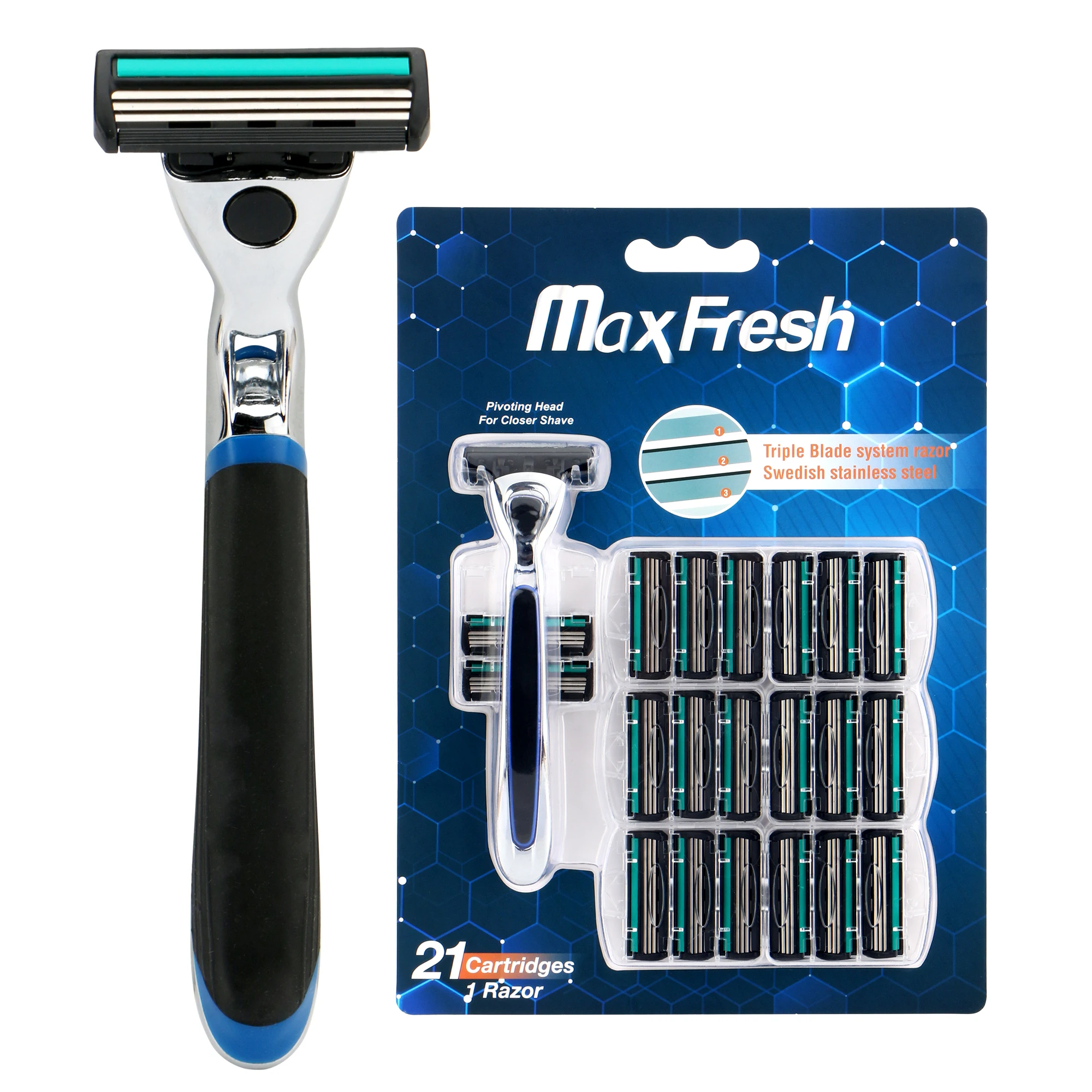 Men System Razor Triple Blade Razor Metal Handle Stainless Steel Blade with Space Blade