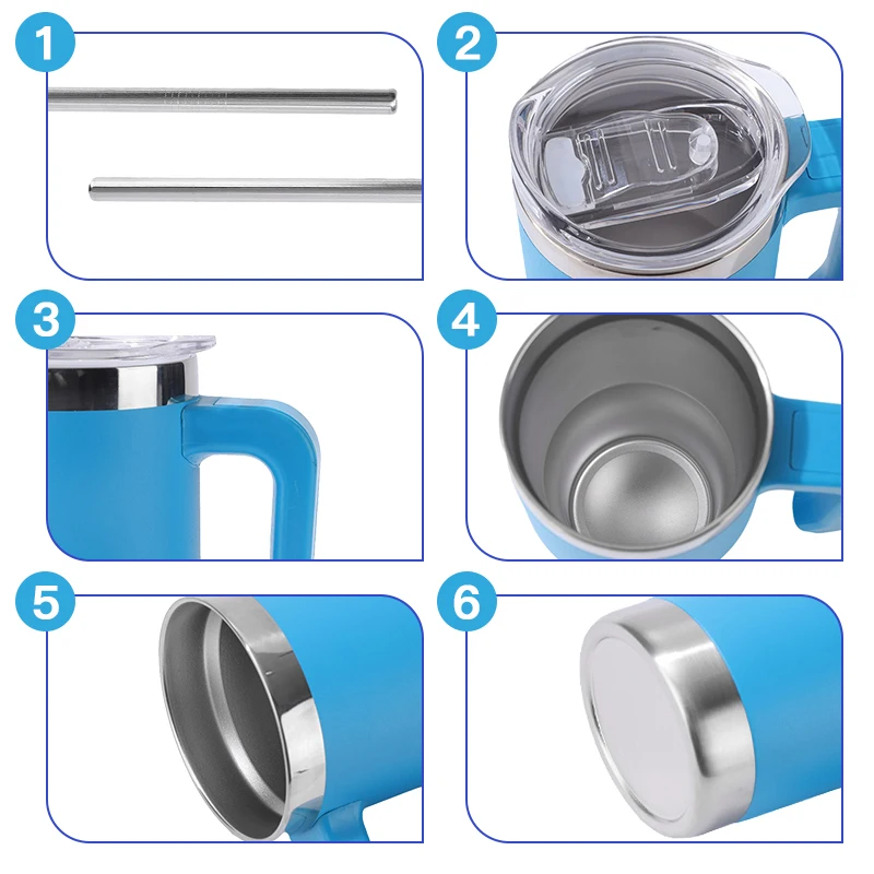 Ready to ship stainless steel insulated 16oz travel coffee mug custom logo double wall beer tumbler with handle and straw