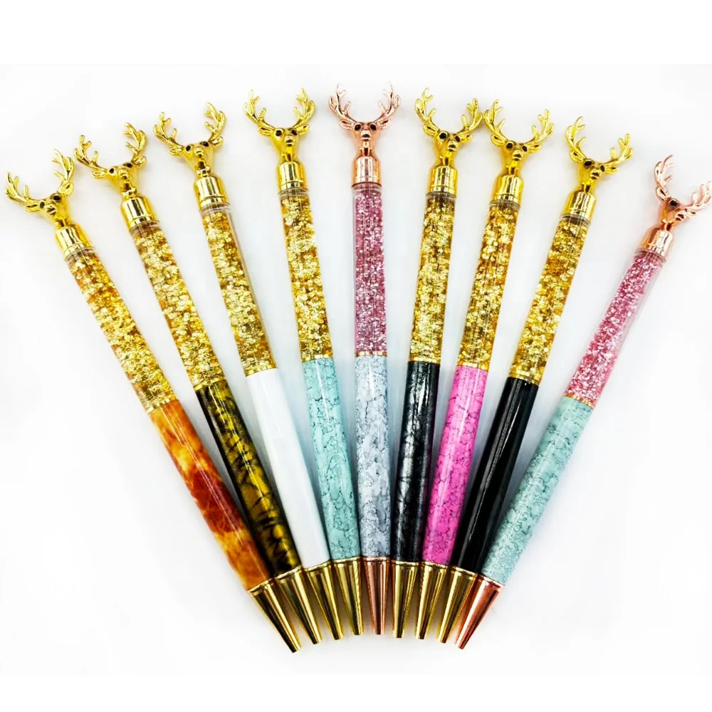 
Promotion custom floating glitter pen deer shape ball Pen cute empty DIY Glitter Ballpoint Pens 
