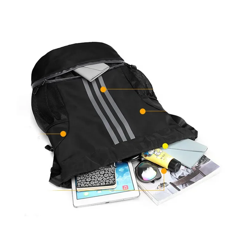 Hot Customized LOGO Oxford Fitness Draw String Backpack Basketball Mesh Waterproof Sports Gym Drawstring Bags With Zipper