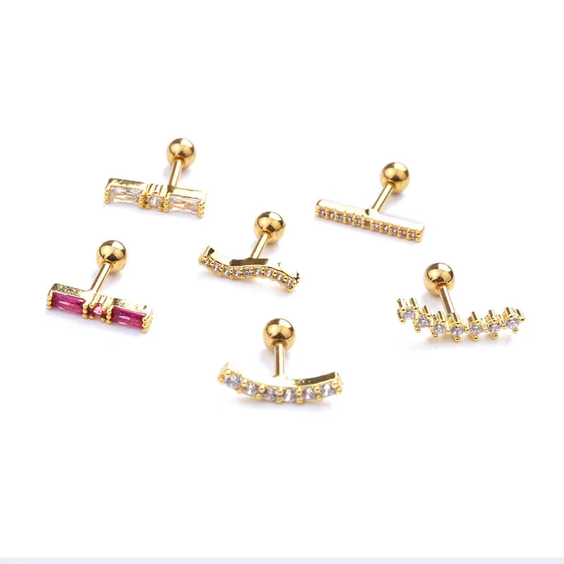 YW 16G Stainless Steel Barbell With CZ Helix Piercing Jewelry Rook Conch Tragus Screw Back Stud