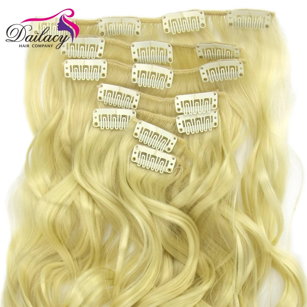 Hot selling Clip In Hair Extensions long wavy 7pcs/Set with 16 Clips Machine Double Weft Synthetic Hair accessories