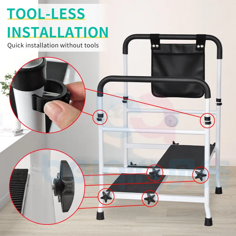 Step Stool with Handle and Non Skid Rubber Platform stainless steel Sturdy Stool with safety rails for Seniors