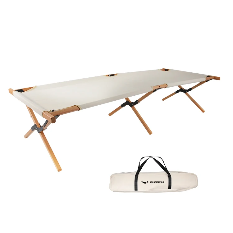 KingGear High Quality Portable Beech Wood Outdoor Folding Camping Bed Portable Camping Bed Travel Tent Bed