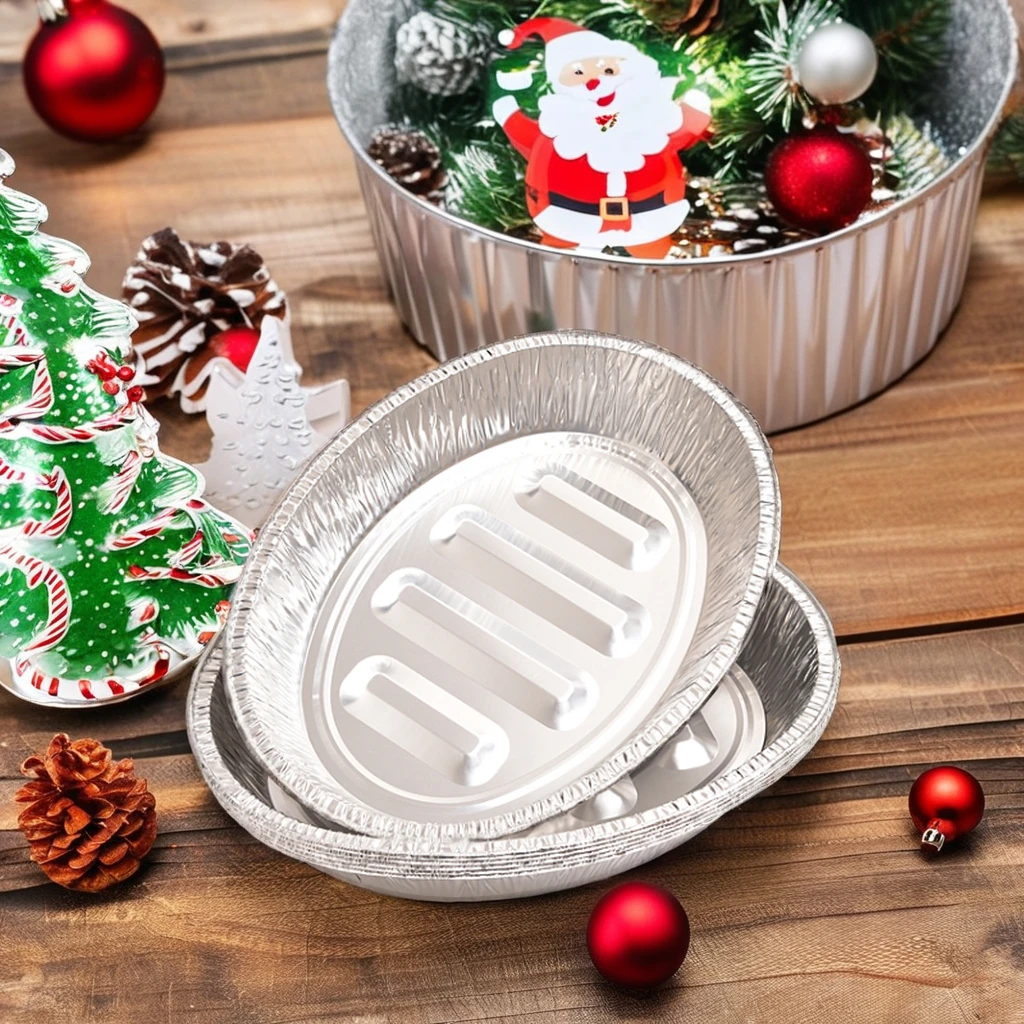 18*13*3 6500ml Christmas Rectangle Turkey Platter Durable Aluminum Foil Container with Pulp Material