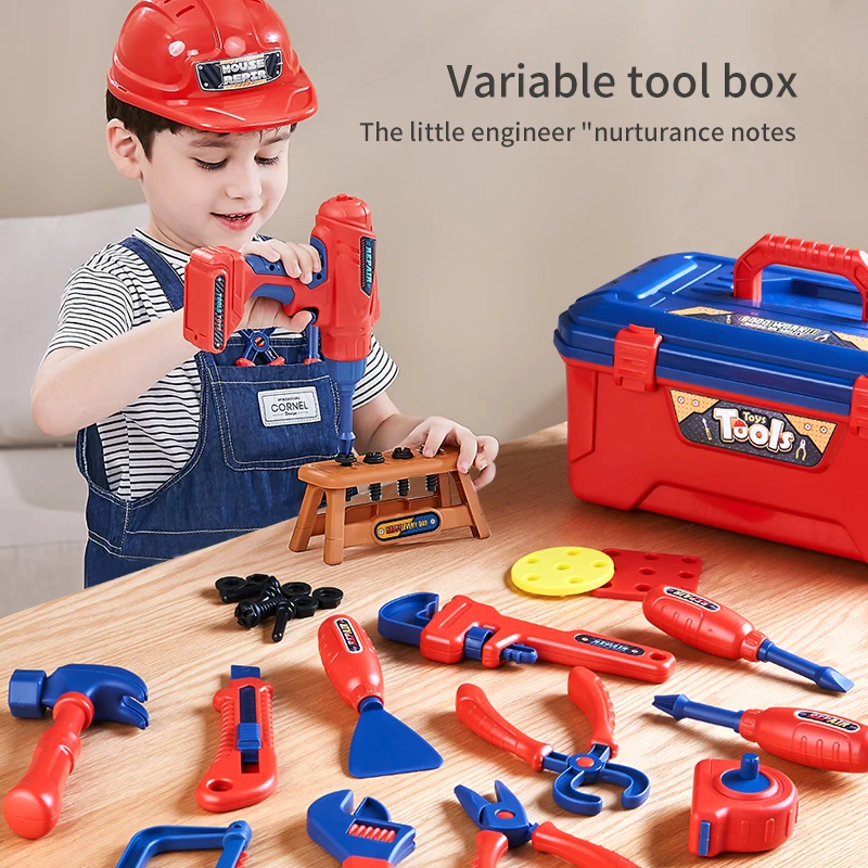 Children boy pretend play toy tool backpack, kids tool set real toy , tools toys tool kit