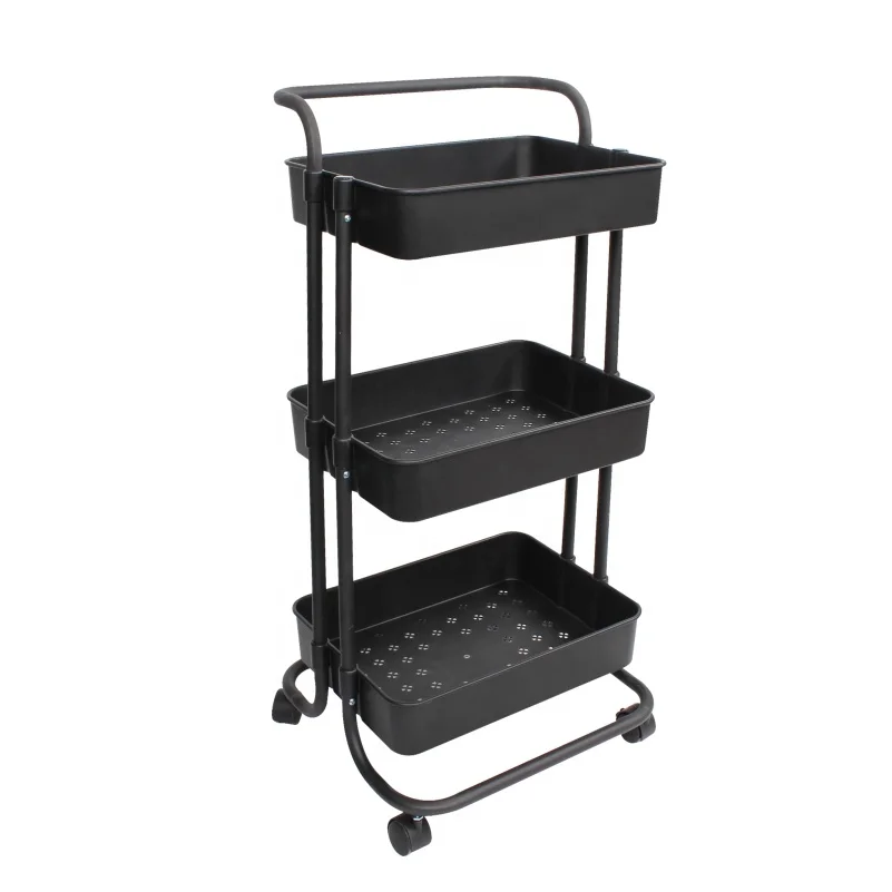 
3 Tier Multi-functional Large Storage Rolling Utility Organizer Trolley Cart Storage Holders & Racks for Non-folding Rack Iron 