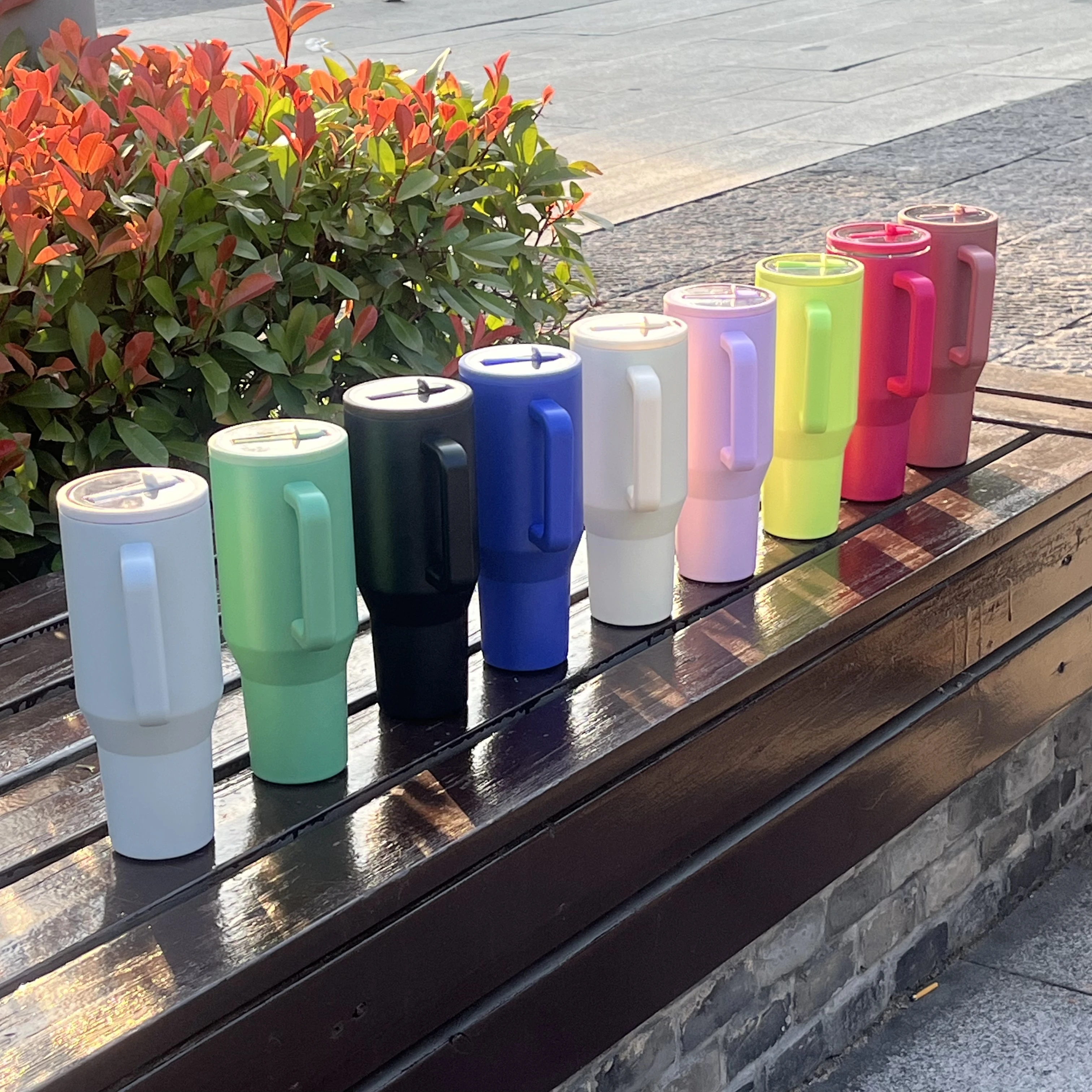 40 oz Tumbler Double Walled Insulated Stainless Steel Leak Proof Cup Travel Mug with Handle and flip straw on lid