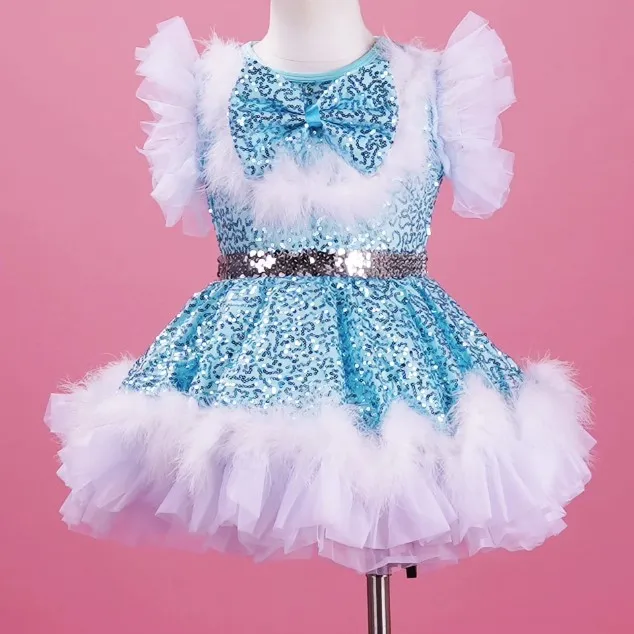 fashion girls women performance wear Christmas sequin spandex tap and jazz show dance wear party dress costume