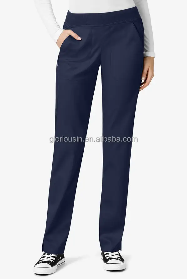 GloriouIn Female Classic Scrubs Pants 3 pockets Nurse Scrubs Set Hospital Doctor Clinic Wholesale Medical Uniform Rib Elastic