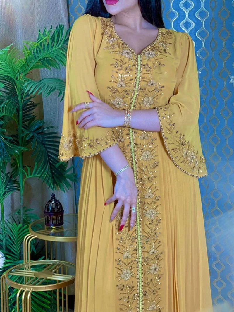 Ladies High Fashion Cross-Broder Middle East Islamic Embroidered Diamond Kaftan Gown Evening Dress