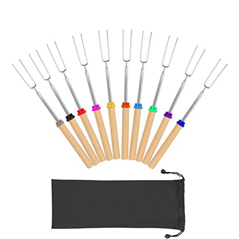 Customizable Amazon Sets Marshmallow Roasting Sticks Telescopic Smores Sticks Hot Dog Fork With Wooden Handle 31.9Inch