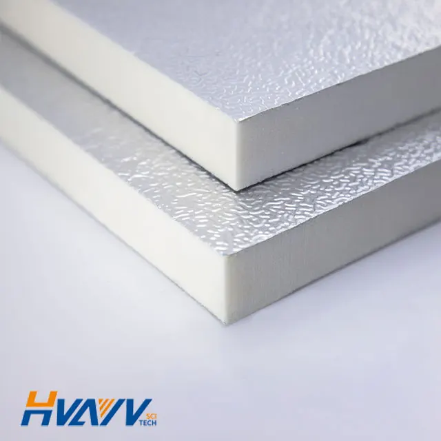 HUAYU PIR PU изоляционная панель лист двухсторонняя тисненая алюминиевая фольга для огнестойкости воздуховода HVAC