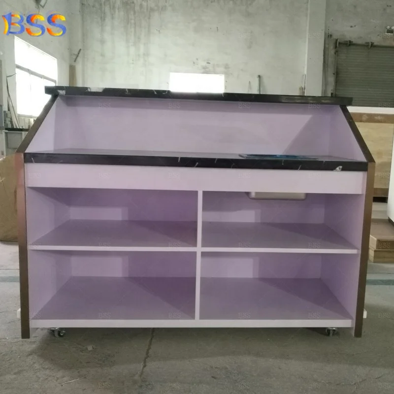 Mini Bar At Home Event Artificial Marble Quartz Small Wheels Bar Counter