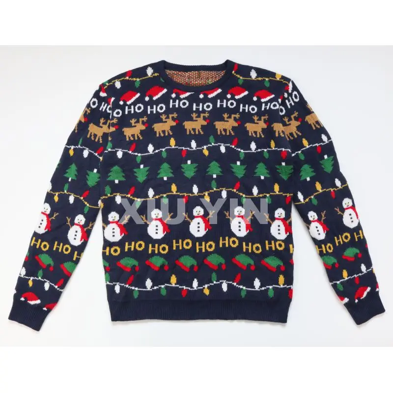 Ugly Christmas sweater 100% Acrylic Jacquard cardigans of Christmas tree reindeer ,snowman,Winter thick sweater Christmas gift.