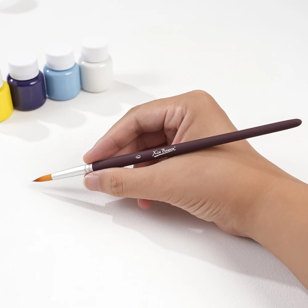 Xin Bowen Professional 3-Piece Matte Paint Rod Nylon Hair Brush Set with Wood Handle for Painting