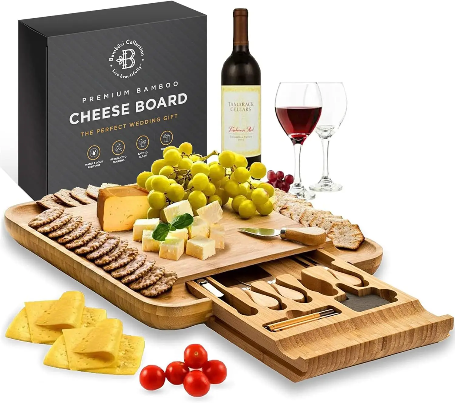 Large Charcuterie Boards Gift Set Bamboo Cheese Board Set Unique Christmas Gifts for Women House Warming Gifts New Home