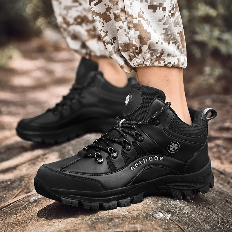 Men Leather Hiking Shoes Wear-resistant Outdoor Sport Lace-Up Climbing Trekking Hunting