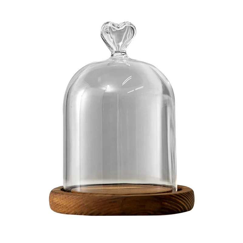 free clear glass dome with wood stand Home decor clear oval glass domes with base