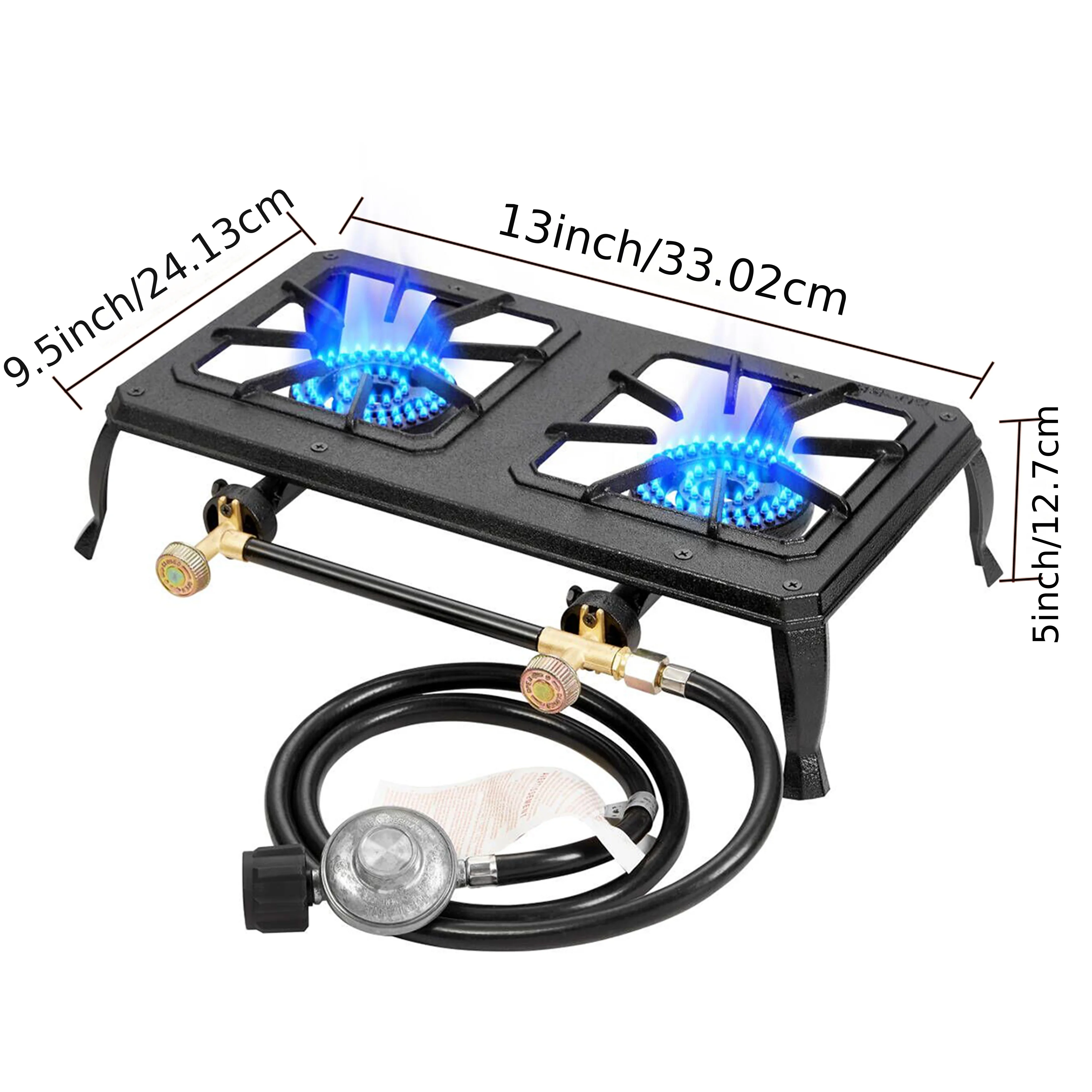 Portable Double Burner Cast Iron Camping Stove  Listed Regulator Gas Hose Outdoor BBQ Camping Cooking 2 Burner stove