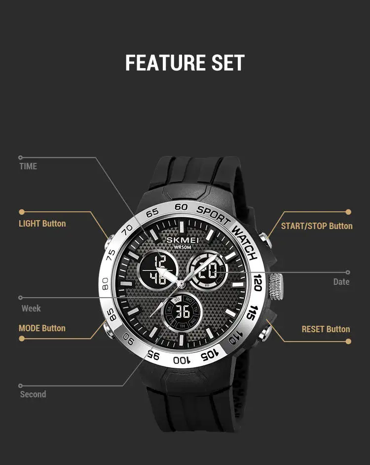 Skmei 2106 fancy odm men digital watch best Silicone strap water resist double display  sports watch manufacturer