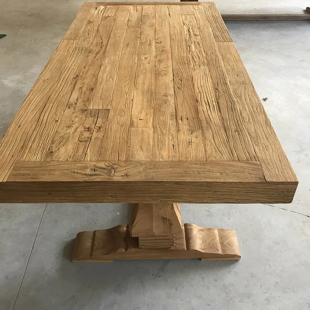 MRS WOODS New Designs Farmhouse Thick Top Chunky Rustic Reclaimed Elm Wood Dining Tables