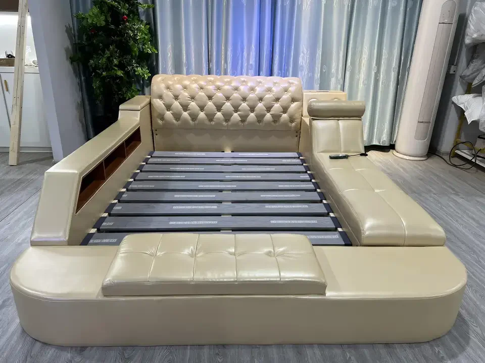 Leather bed multi -function vibration massage large bed USB soft bed bedroom furniture set
