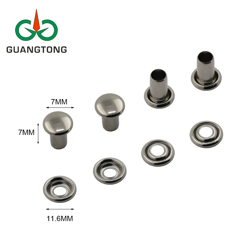 High quality rivet supplier 7mm silver color metal round head brass semi tubular rivet for bag hat