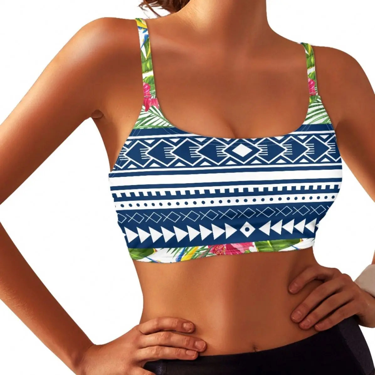 New Polynesian Print Wholesale Custom Bra Yoga Tank Top Adjustable Sports Bra For Women Spaghetti Straps Zipperless Bras