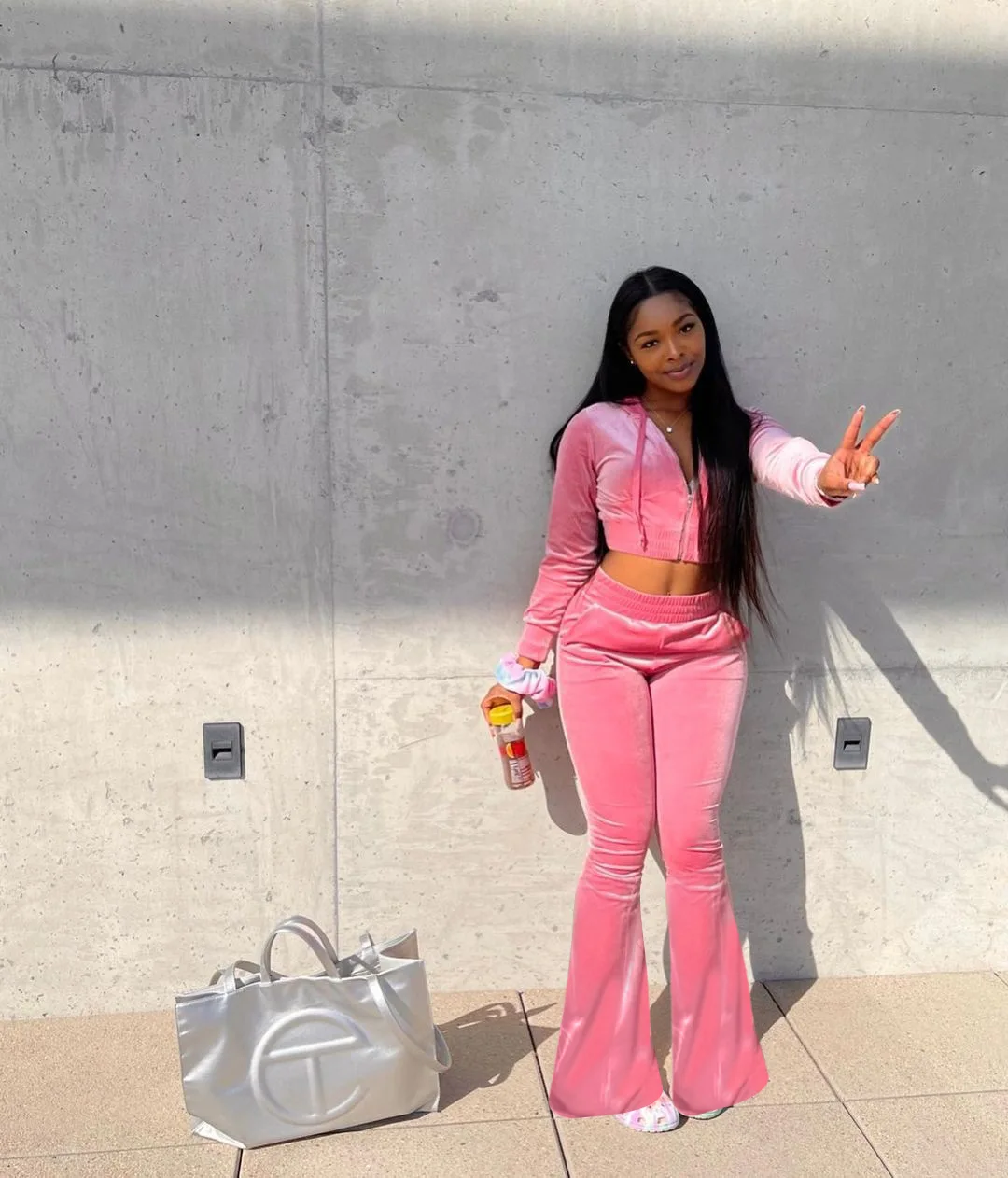 2021 HS New Arrial Fall Winter Sweatsuit Womens Hoodie Set Fleece Velvet Two Piece Velvet Tracksuit Zip Coat Bell-bottomed Pants