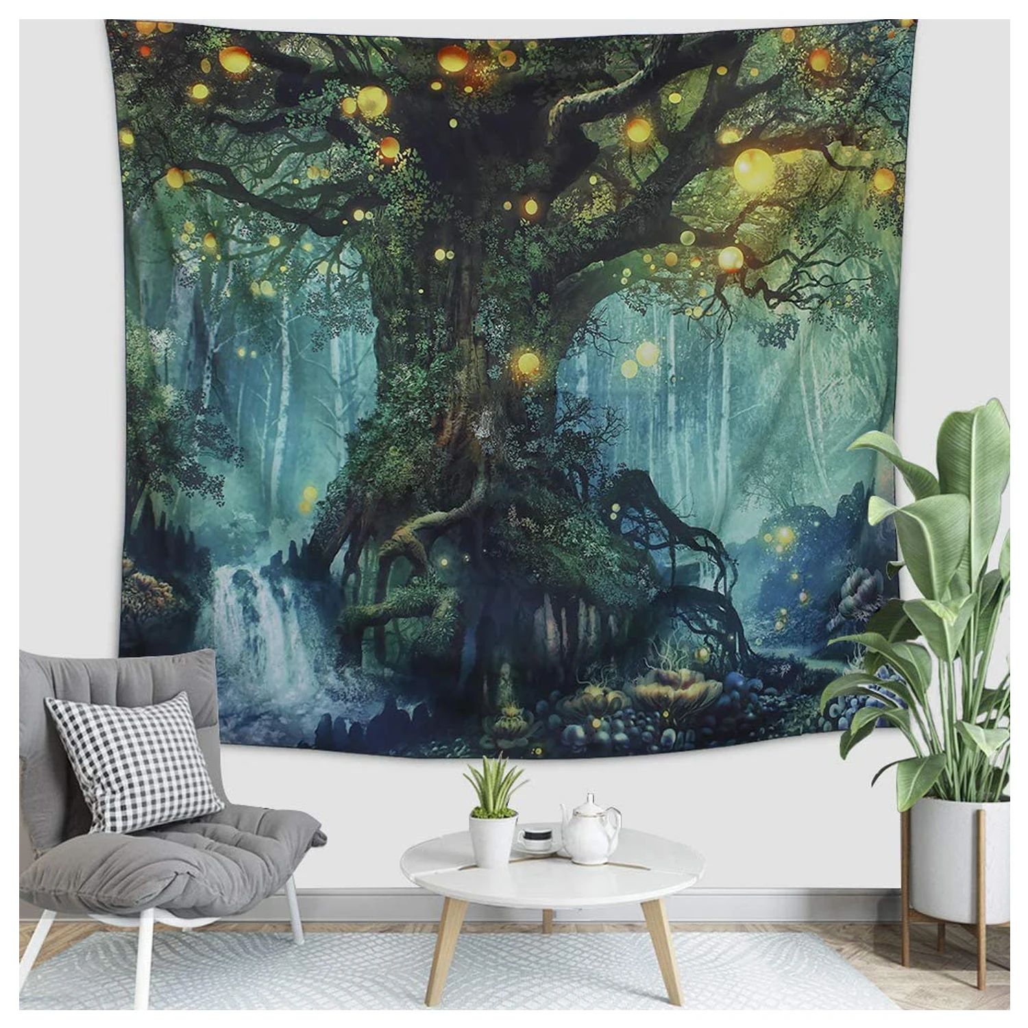 Custom printed forest  Nature tree Popular elves Wall Hanging Tapestry Warm green Beach Blanket Tapestry