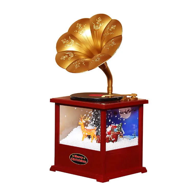 Lucky Snow New Products Mini Retro Snow Gramophone Ornament Christmas Music Decorative Supplies