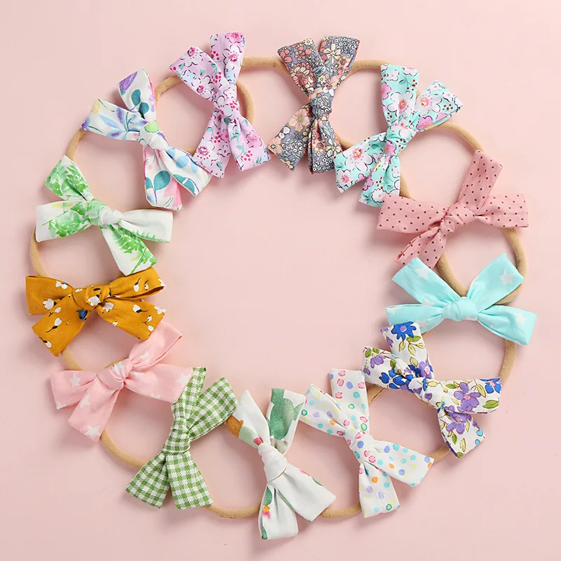 Baby Girls Summer Floral Hair Bows Headband Nylon Headbands Kids Newborn Headwrap Hair Accessories