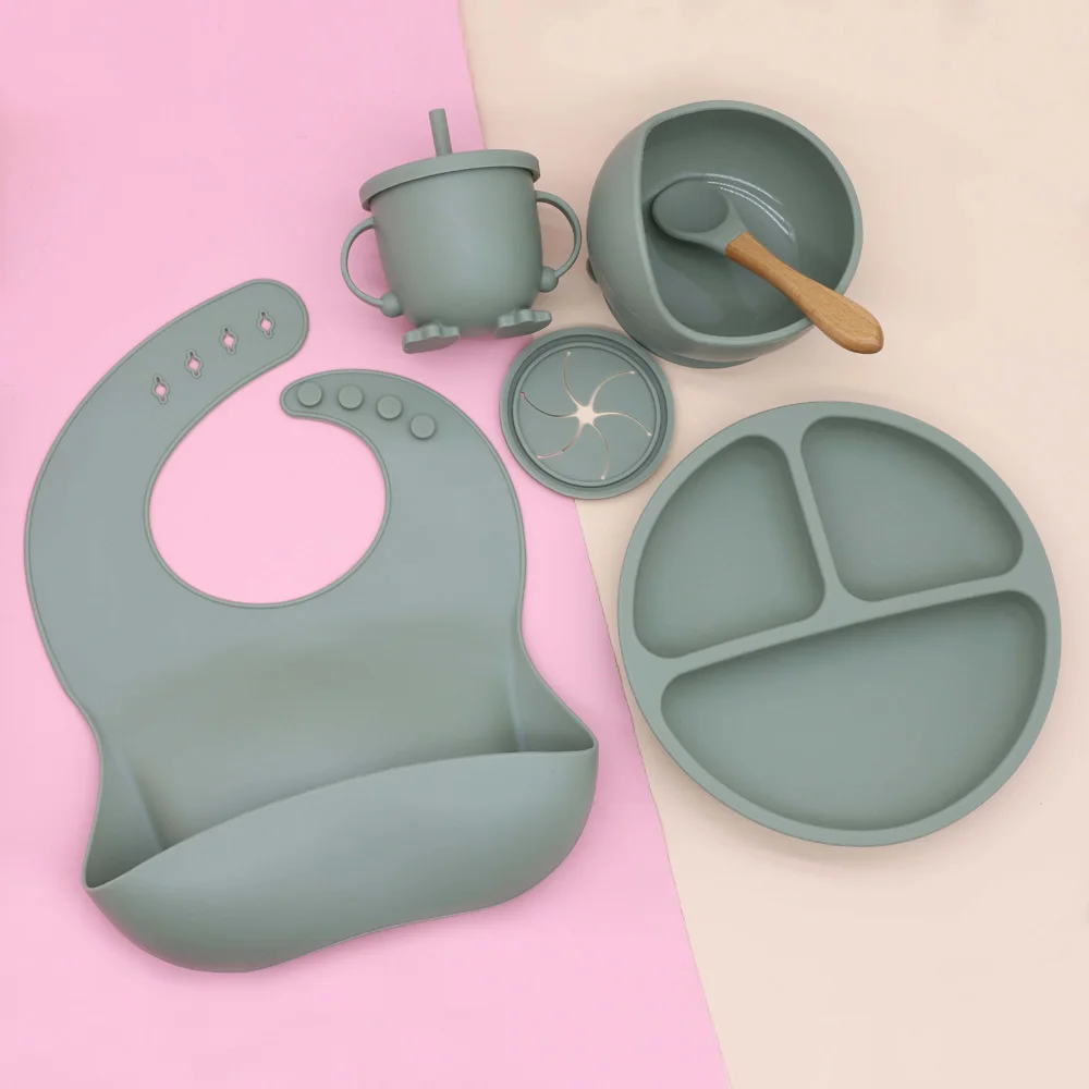Baby toddler food feeding compartment silicone sucker tableware baby dinner plate set bowl