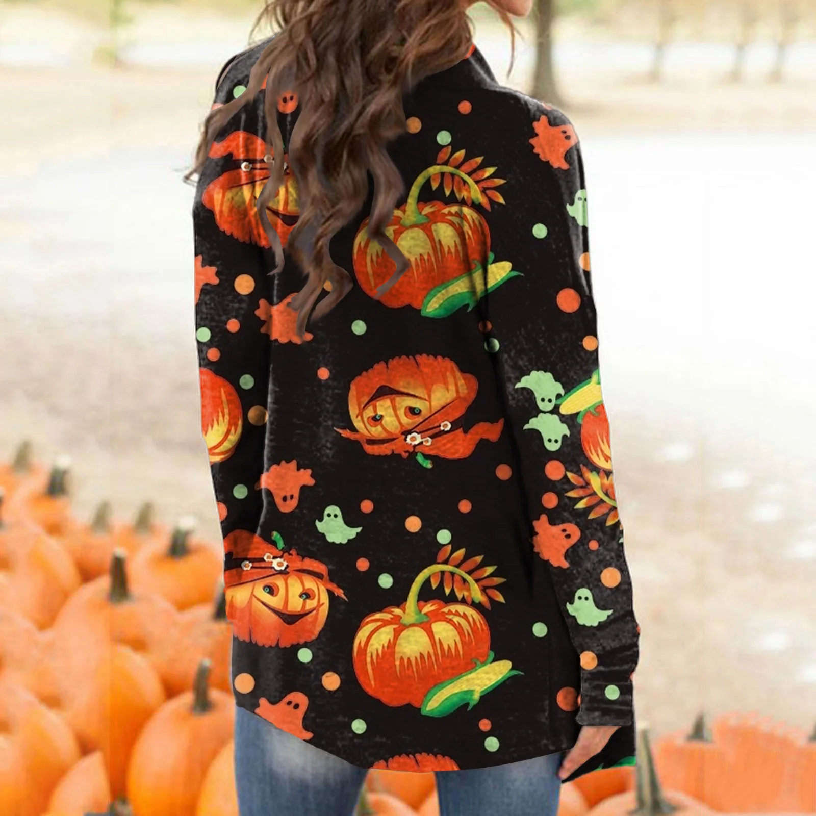 2021 Европейская и американская модная женская куртка на Хэллоуин с перекрестными краями домашний Повседневный Кардиган