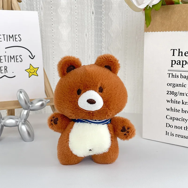 Мультяшный плюшевый медведь кулон Мини коричневое животное набитый ключ Милая писклявая сумка очаровательная кукла пара подарок брелок