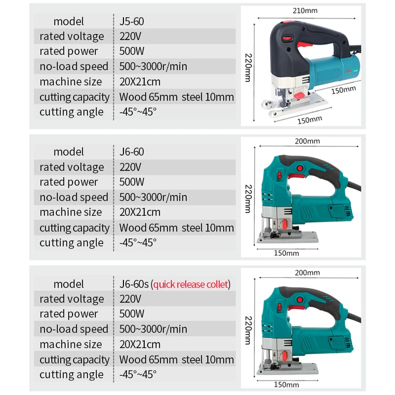 
Boda power tools J6-60 high performance 500W jig saw machine for saw wood 