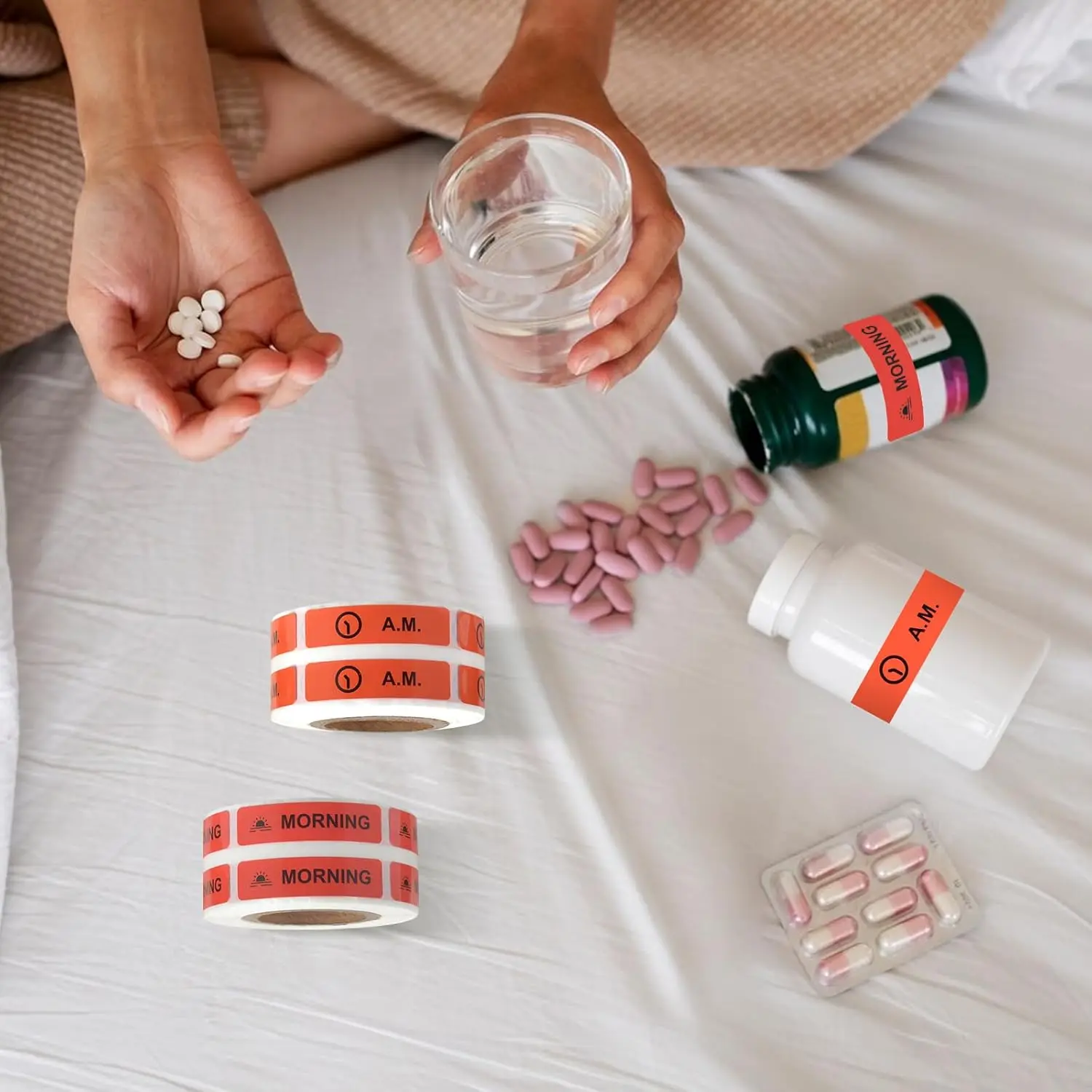 Medicine Stickers Medication Instruction Label Permanent Paper AM NOON PM Bedtime for Pill case Planner