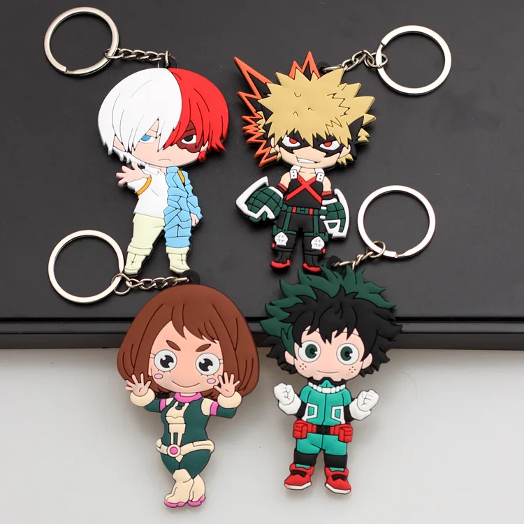 500 designs Japanese Double Side Figure Pendant Luffy Nami  Kakashi Sasuke PVC Rubber Keychain DBZ Rubber keychain